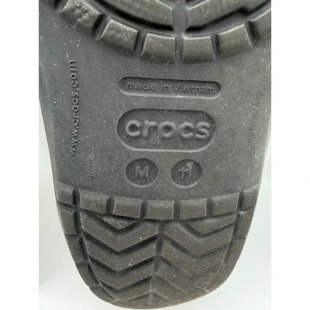 Crocs Crocband Clogs Sandals Men's Size 11  Black/White Retro Racing Stripe Logo